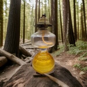 VTG Thomaston Clear Glass & Yellow Base Kerosene Oil‎ Lamp 20"  1387